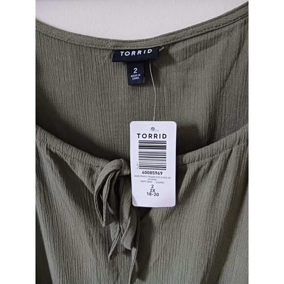 Torrid Blouse Top Boho Tie Front Off The Shoulder Olive Green Size 2X - Picture 3 of 8